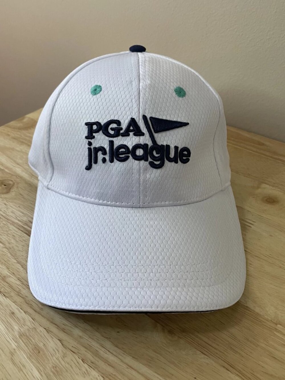 PGA Jr. League Macron Golf Cap White Mesh Navy Logo Adjustable SR New w/ Tags